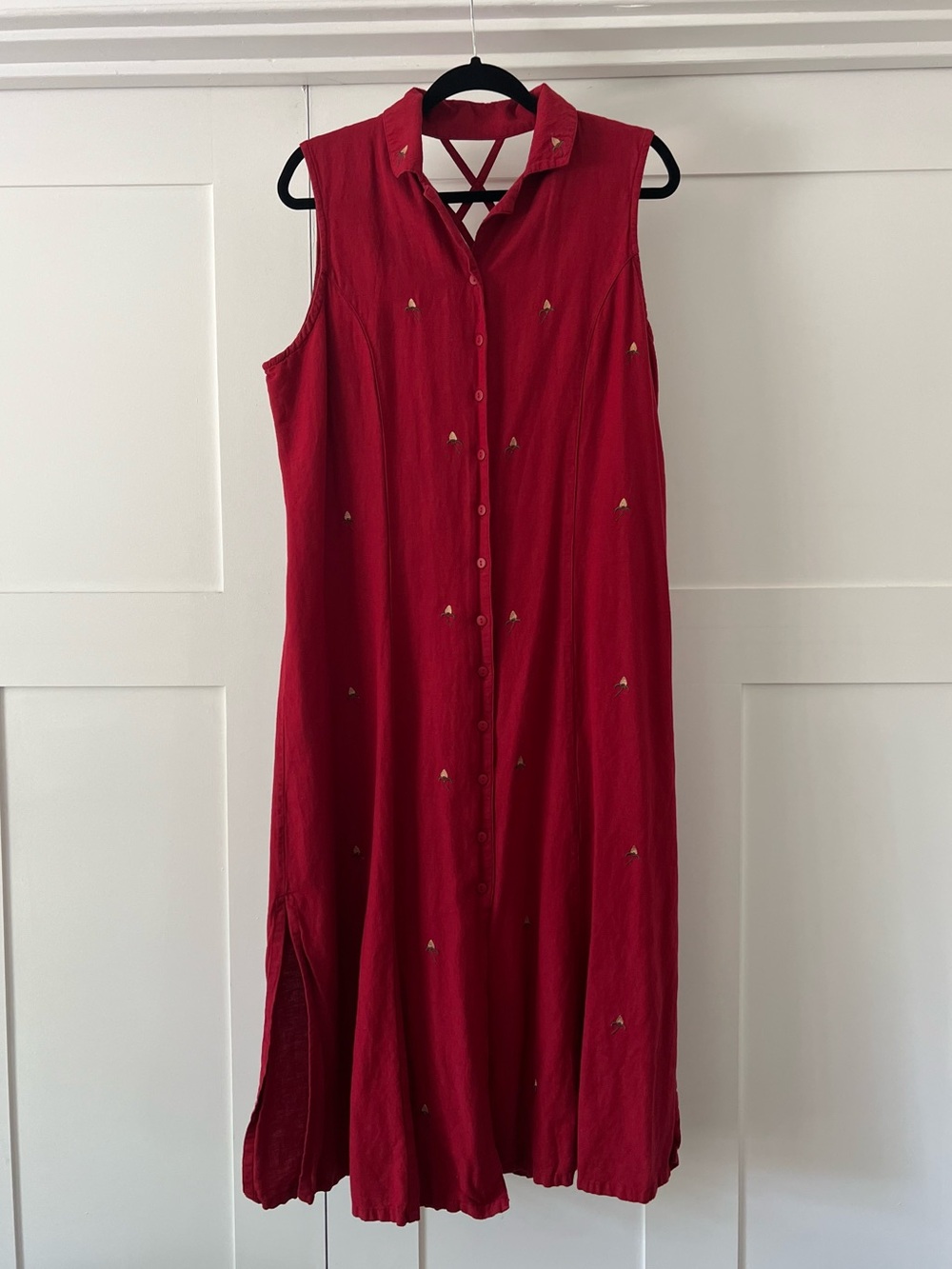 VINTAGE Jessica Sleeveless Red Button-Front Tie-Back Maxi Dress Plus Size 18